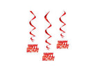 Happy Birthday Red Hanging Swirl Decorations (3ct) - SKU:62942 - UPC:011179629428 - Party Expo