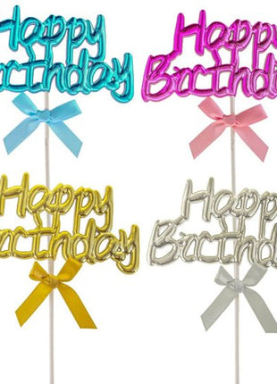 Happy Birthday Silver Cake Topper (1ct) - SKU:85958-S - UPC:8712364009545 - Party Expo