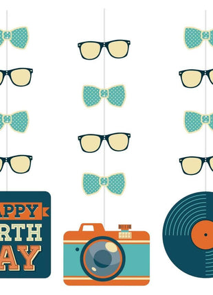 Hipster Birthday Hanging Cutouts - SKU: - UPC:039938718862 - Party Expo