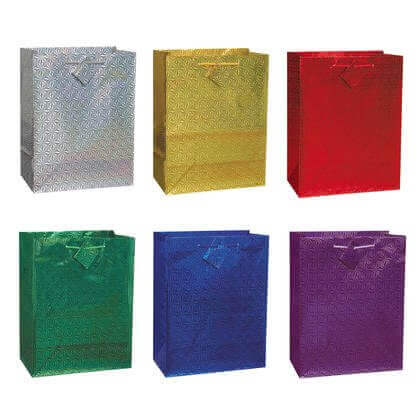 Holographic Glossy Gift Bags - Assorted Colors - SKU:64346 - UPC:011179643462 - Party Expo
