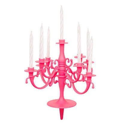 Hot Pink Candelabra Cake Topper with Birthday Candles - SKU:89754 - UPC:011179897544 - Party Expo