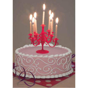 Hot Pink Candelabra Cake Topper with Birthday Candles - SKU:89754 - UPC:011179897544 - Party Expo