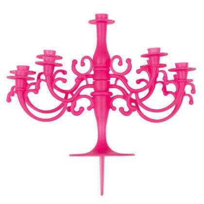 Hot Pink Candelabra Cake Topper with Birthday Candles - SKU:89754 - UPC:011179897544 - Party Expo