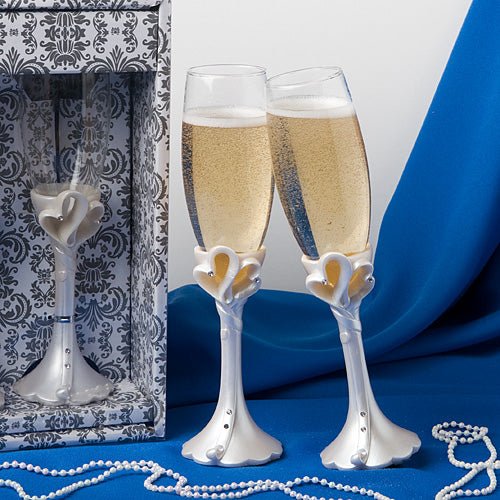 Interlocking Hearts Toasting Flutes - SKU:2400 - UPC:638054024002 - Party Expo