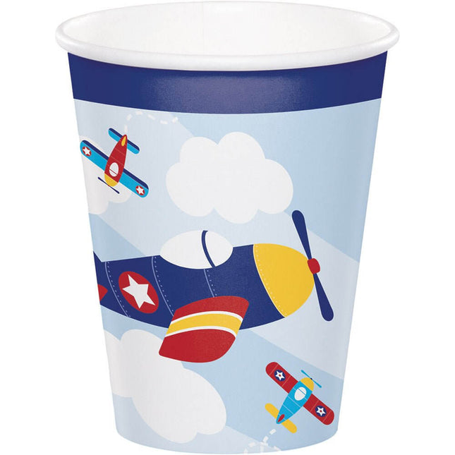 Lil' Flyer Airplane - 9oz Paper Cups (8ct) - SKU:331510 - UPC:039938500429 - Party Expo