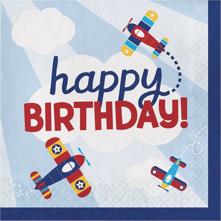 Lil' Flyer Airplane Happy Birthday Lunch Napkins (16ct) - SKU:331507 - UPC:039938500399 - Party Expo