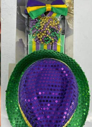 Mardi Gras Kit (Hat, Bow Tie, Suspenders, Beads) - SKU:70516 - UPC:847218073491 - Party Expo