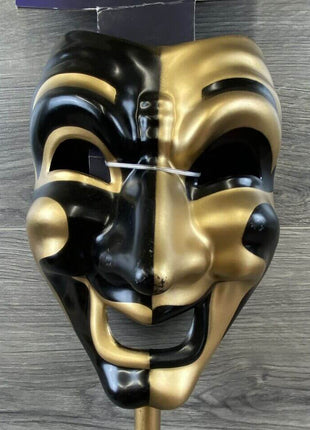 Mens Gold Jester Venetian Stick Masquerader Ball Mask - SKU:13187 - UPC:809801761321 - Party Expo