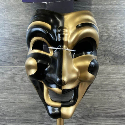 Mens Gold Jester Venetian Stick Masquerader Ball Mask - SKU:13187 - UPC:809801761321 - Party Expo