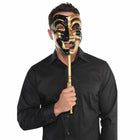 Mens Gold Jester Venetian Stick Masquerader Ball Mask - SKU:13187 - UPC:809801761321 - Party Expo