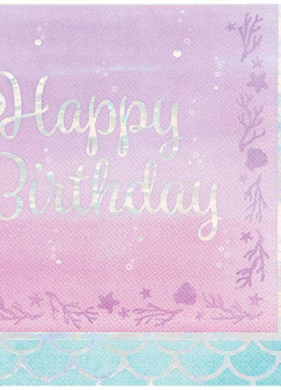 Mermaid Happy Birthday Iridescent Lunch Napkins (16ct) - SKU:336716 - UPC:039938568009 - Party Expo