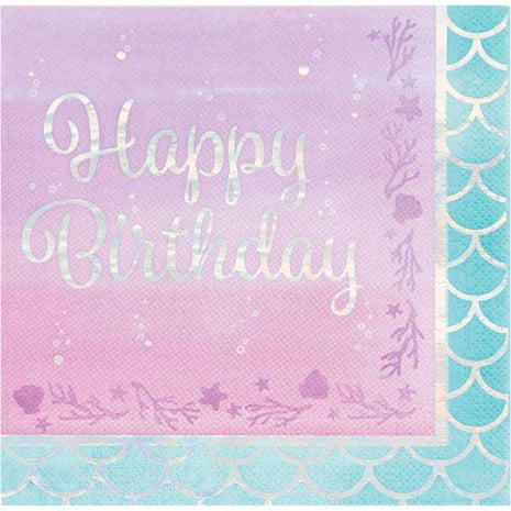 Mermaid Happy Birthday Iridescent Lunch Napkins (16ct) - SKU:336716 - UPC:039938568009 - Party Expo