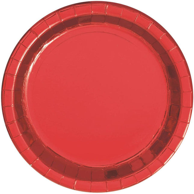 Metallic Red Foil Paper Plates, 7 in. 8ct - SKU:51654 - UPC:011179516544 - Party Expo