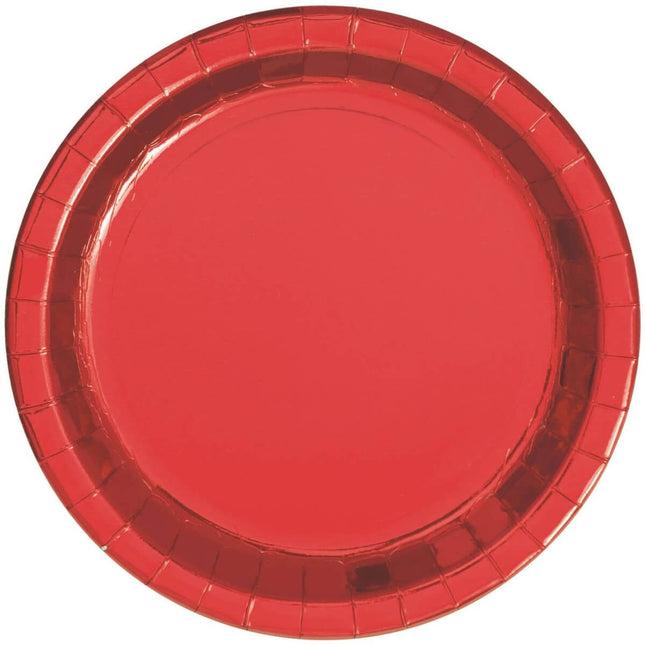 Metallic Red Foil Paper Plates, 9 in. 8ct - SKU:51655 - UPC:011179516551 - Party Expo