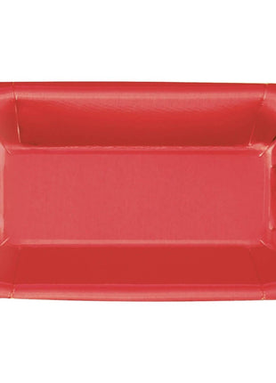 Metallic Red Foil Rectangular Paper Appetizer Plates, 9 X 5 in, - SKU:158048660981 - UPC:011179516582 - Party Expo