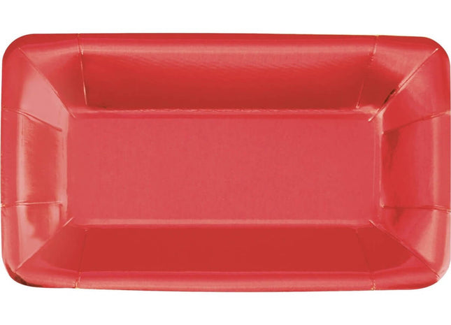 Metallic Red Foil Rectangular Paper Appetizer Plates, 9 X 5 in, - SKU:158048660981 - UPC:011179516582 - Party Expo