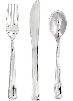 Metallic Silver Cutlery (24ct) - SKU:315132 - UPC:092352917532 - Party Expo