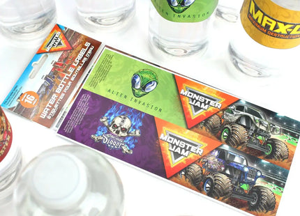 Monster Jam Water Bottle Labels (Pack of 16) - SKU: - UPC:691027463611 - Party Expo