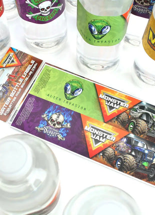 Monster Jam Water Bottle Labels (Pack of 16) - SKU: - UPC:691027463611 - Party Expo