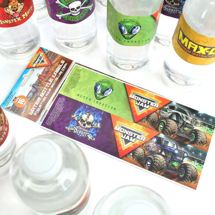 Monster Jam Water Bottle Labels (Pack of 16) - SKU: - UPC:691027463611 - Party Expo