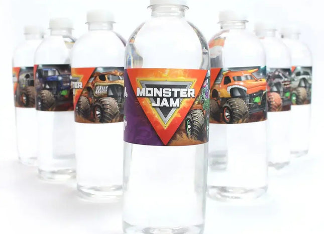 Monster Jam Water Bottle Labels (Pack of 16) - SKU: - UPC:691027463611 - Party Expo