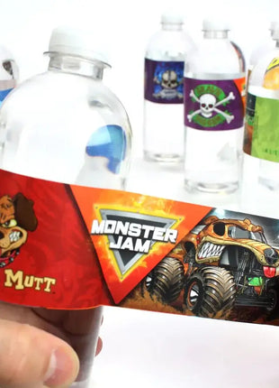 Monster Jam Water Bottle Labels (Pack of 16) - SKU: - UPC:691027463611 - Party Expo