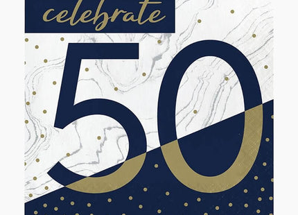 Navy & Gold Milestone 50th Birthday Lunch Napkins (16ct) - SKU:357608 - UPC:039938882235 - Party Expo