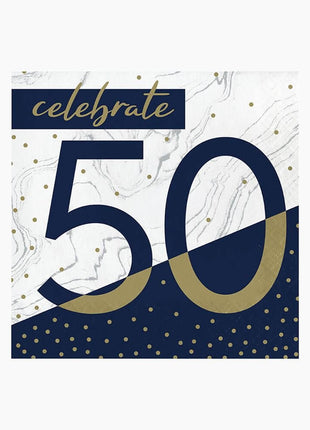 Navy & Gold Milestone 50th Birthday Lunch Napkins (16ct) - SKU:357608 - UPC:039938882235 - Party Expo