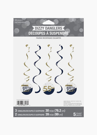 Navy & Gold Milestone Dizzy Danglers with Stickers - SKU:357602 - UPC:039938882174 - Party Expo