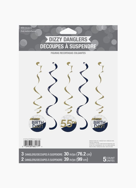 Navy & Gold Milestone Dizzy Danglers with Stickers - SKU:357602 - UPC:039938882174 - Party Expo