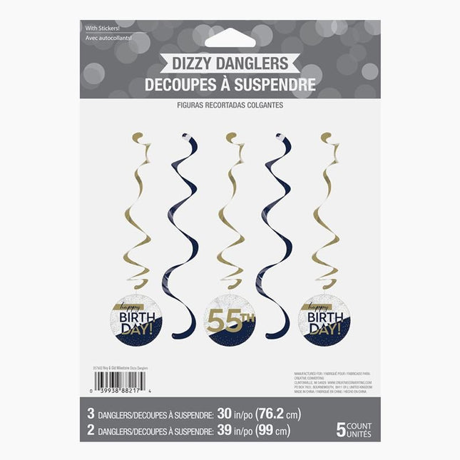 Navy & Gold Milestone Dizzy Danglers with Stickers - SKU:357602 - UPC:039938882174 - Party Expo