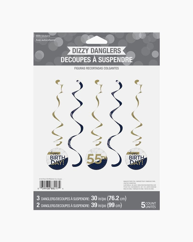 Navy & Gold Milestone Dizzy Danglers with Stickers - SKU:357602 - UPC:039938882174 - Party Expo