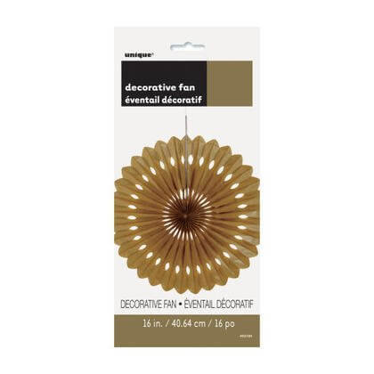 Paper Decorative Fan 16" Gold - SKU:63195 - UPC:011179631957 - Party Expo