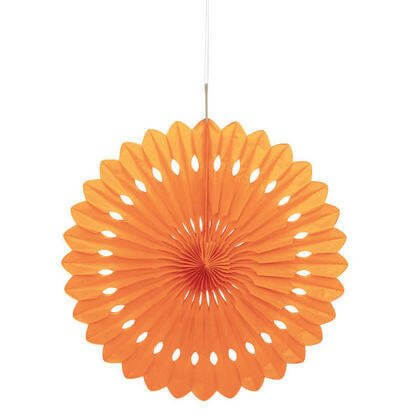 Paper Decorative Fan 16" Pumpkin Orange - SKU:64266 - UPC:011179642663 - Party Expo