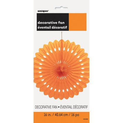 Paper Decorative Fan 16" Pumpkin Orange - SKU:64266 - UPC:011179642663 - Party Expo