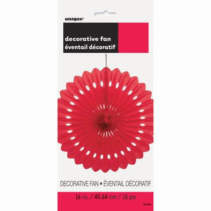 Paper Decorative Fan 16" Red - SKU:64265 - UPC:011179642656 - Party Expo