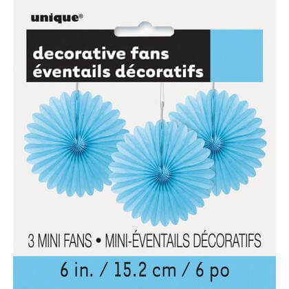 Paper Decorative Fan 6" Powder Blue - 3 ct. - SKU:63251 - UPC:011179632510 - Party Expo