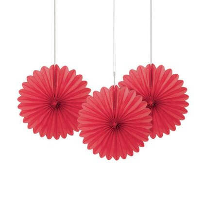 Paper Decorative Fan 6" Red - 3 ct. - SKU:63255 - UPC:011179632558 - Party Expo