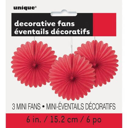 Paper Decorative Fan 6" Red - 3 ct. - SKU:63255 - UPC:011179632558 - Party Expo