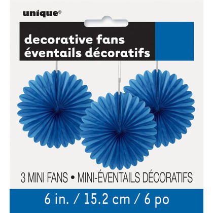 Paper Decorative Fan 6" Royal Blue - 3 ct. - SKU:63257 - UPC:011179632572 - Party Expo