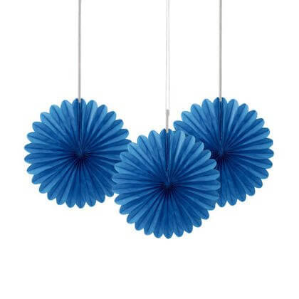 Paper Decorative Fan 6" Royal Blue - 3 ct. - SKU:63257 - UPC:011179632572 - Party Expo