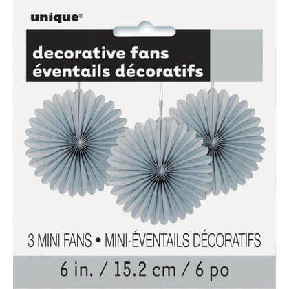Paper Decorative Fan 6" Silver - 3 ct. - SKU:63254 - UPC:011179632541 - Party Expo