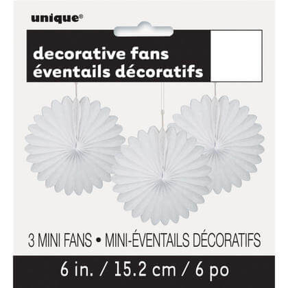 Paper Decorative Fan 6" White - 3 ct. - SKU:63261 - UPC:011179632619 - Party Expo