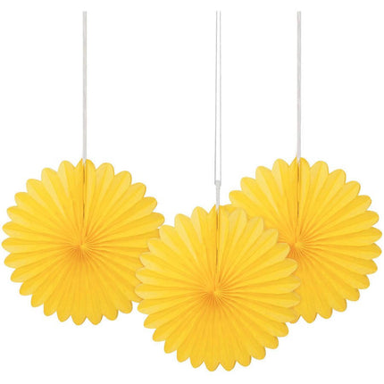 Paper Decorative Fan 6" Yellow - 3 ct. - SKU:63259 - UPC:011179632596 - Party Expo