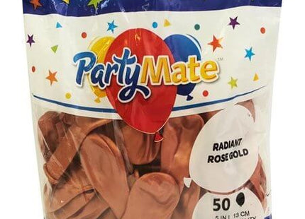 PartyMate - 5" Radiant Rose Gold Latex Balloons (50ct) - SKU:88414 - UPC:071444884143 - Party Expo