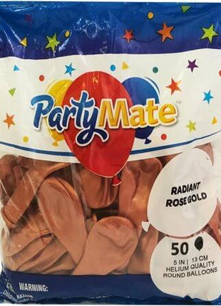 PartyMate - 5" Radiant Rose Gold Latex Balloons (50ct) - SKU:88414 - UPC:071444884143 - Party Expo