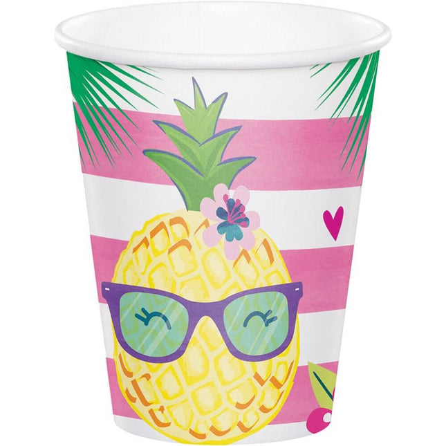 Pineapple N Friends - 9oz Paper Cups (8ct) - SKU:332425 - UPC:039938511319 - Party Expo