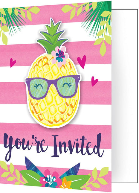 Pineapple N Friends - 'You're Invited' Fold-over Invitations - SKU:332427 - UPC:039938511333 - Party Expo