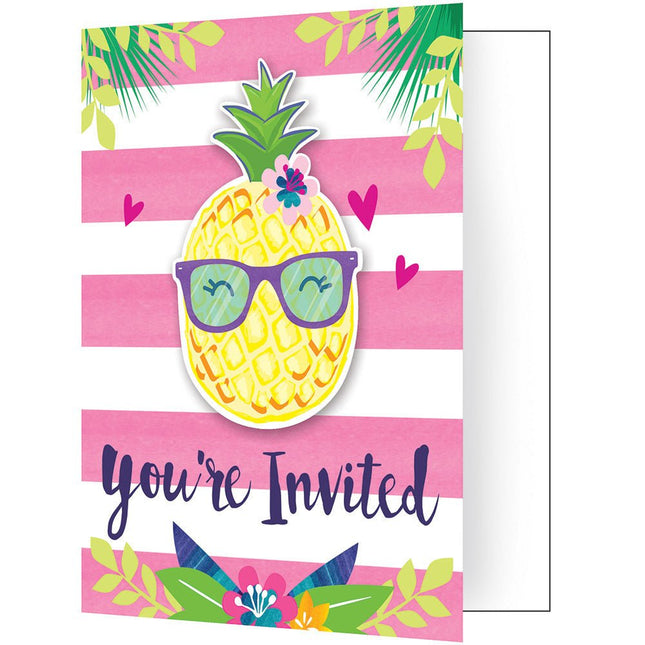 Pineapple N Friends - 'You're Invited' Fold-over Invitations - SKU:332427 - UPC:039938511333 - Party Expo
