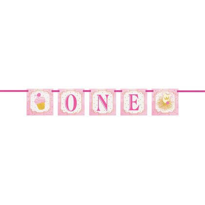 Pink & Gold 1st Birthday Floral Banner - SKU:58157 - UPC:011179581573 - Party Expo